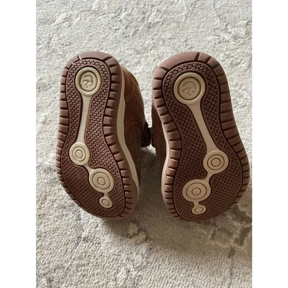 Stride Rite-Baby Walker Brown Canvas Sneakers with Velcro stretchy laces